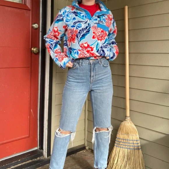 Patagonia Floral Cowl Neck Sweater - Red and Blue - Picture 3 of 9